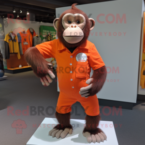 Rust Chimpanzee mascot costume character dressed with a Polo Shirt and Keychains