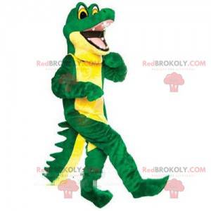 Mascote de crocodilo verde e amarelo, fantasia de crocodilo -