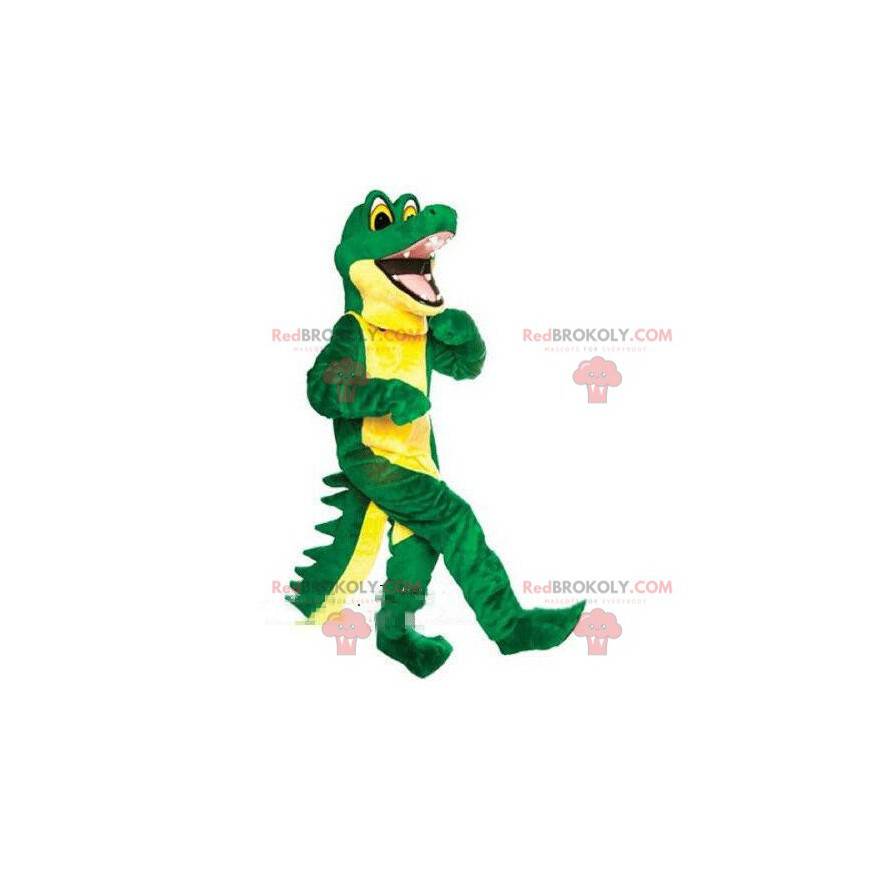 Mascotte de crocodile vert et jaune, costume d'alligator -