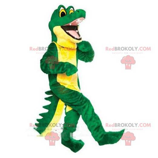 Mascotte de crocodile vert et jaune, costume d'alligator -