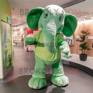 Green Elephant mascot costume character dressed with a Jeggings and Mittens
