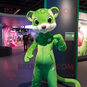 Green Weasel mascot costume character dressed with a Jumpsuit and Hairpins