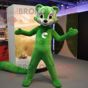 Green Weasel mascot costume character dressed with a Jumpsuit and Hairpins