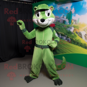 Green Weasel mascot costume character dressed with a Jumpsuit and Hairpins