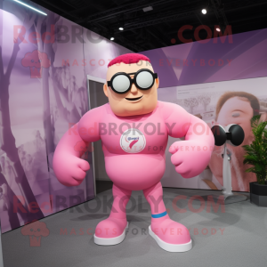 Pink Strongman maskot...