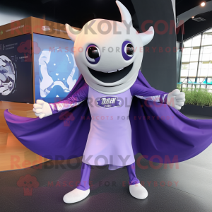 Lavender Manta Ray mascot costume character dressed with a Rugby Shirt and Shoe laces