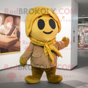 Gold Plum mascot costume character dressed with a Cargo Pants and Scarves