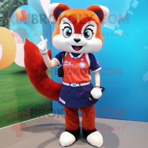 Sky Blue Red Panda mascot costume character dressed with a Mini Skirt and Smartwatches