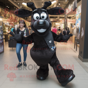 Black Reindeer mascot costume character dressed with a Mom Jeans and Bracelets