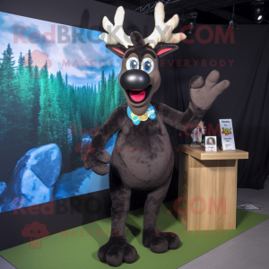 Black Reindeer mascot costume character dressed with a Mom Jeans and Bracelets