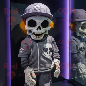 nan Skull mascot costume character dressed with a Graphic Tee and Berets