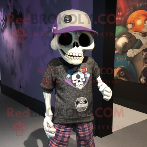 nan Skull mascot costume character dressed with a Graphic Tee and Berets