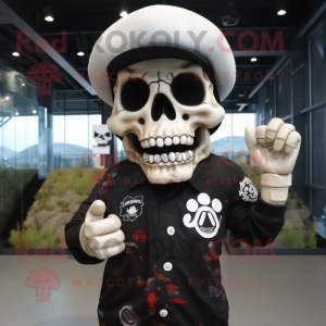 nan Skull mascot costume character dressed with a Graphic Tee and Berets