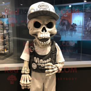 nan Skull mascot costume character dressed with a Graphic Tee and Berets
