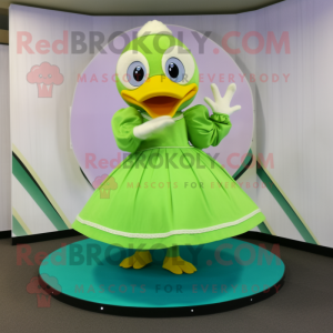 Green Gosling mascot costume character dressed with a Circle Skirt and Cummerbunds