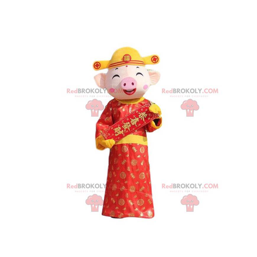 Mascotte di maiale, costume da maiale asiatico, dio della