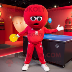Red Ping Pong Table mascot costume character dressed with a Flare Jeans and Lapel pins