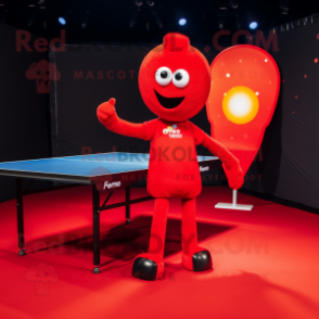 Red Ping Pong Table mascot costume character dressed with a Flare Jeans and Lapel pins