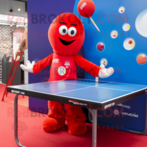Red Ping Pong Table mascot costume character dressed with a Flare Jeans and Lapel pins