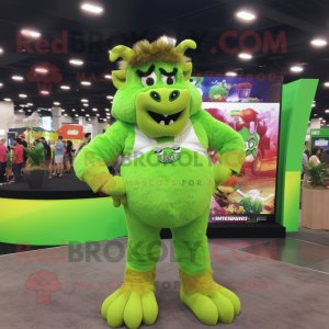 Lime Green Bison mascot costume character dressed with a Bikini and Earrings
