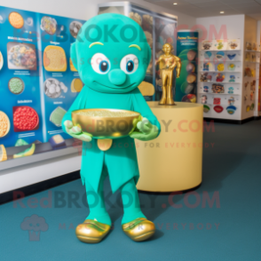 Teal Pot Of Gold mascot costume character dressed with a Long Sleeve Tee and Anklets