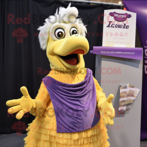 Lavender Butter Chicken mascot costume character dressed with a Evening Gown and Scarf clips