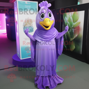 Lavender Butter Chicken mascot costume character dressed with a Evening Gown and Scarf clips