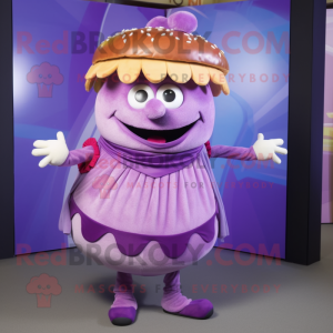 Purple Burgers mascot costume character dressed with a Wrap Skirt and Hairpins