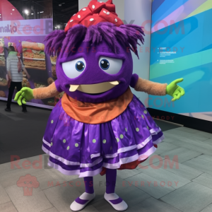 Purple Burgers mascot costume character dressed with a Wrap Skirt and Hairpins