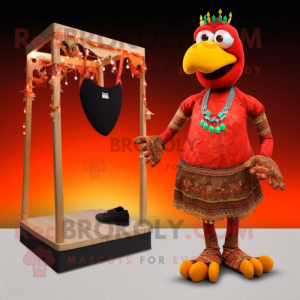 Rust Tandoori Chicken mascot costume character dressed with a Bikini and Anklets