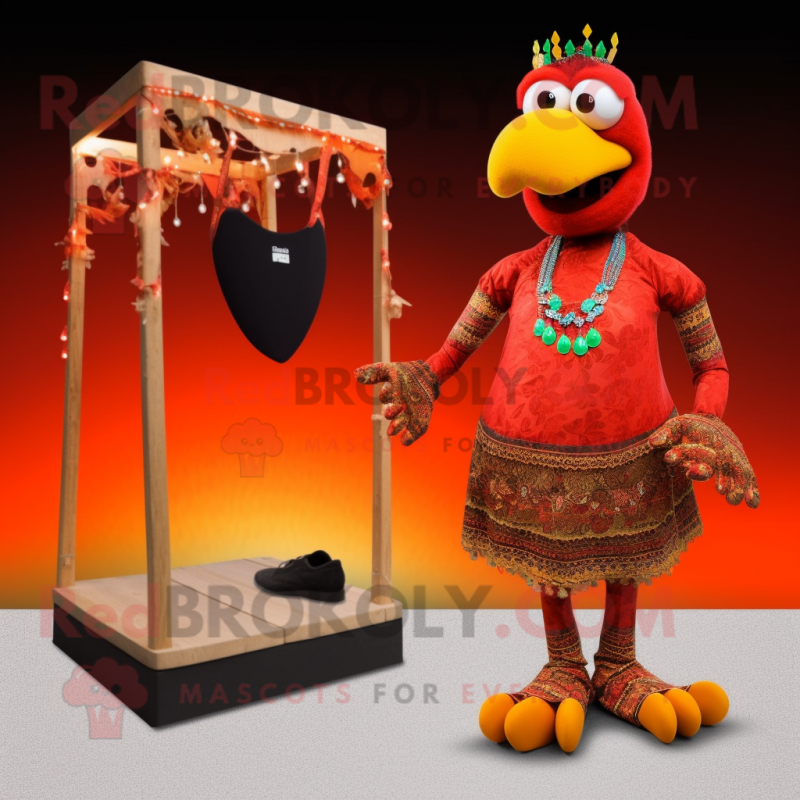Rust Tandoori Chicken mascot costume character dressed with a Bikini and Anklets Rust Tandoori Chicken mascot costume character dressed with a Bikini and Anklets