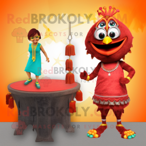 Rust Tandoori Chicken mascot costume character dressed with a Bikini and Anklets