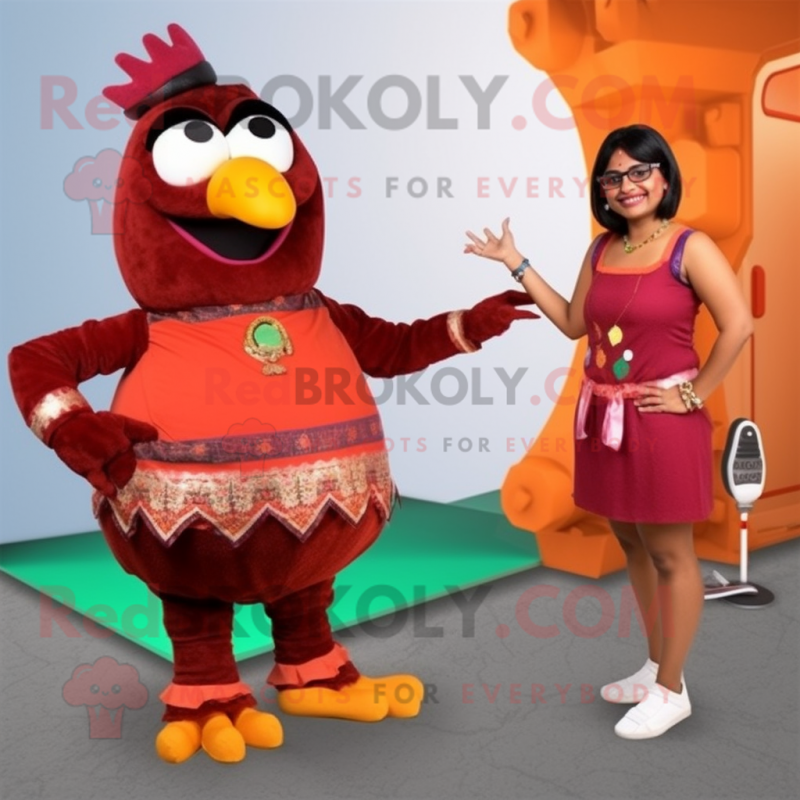 Rust Tandoori Chicken mascot costume character dressed with a Bikini and Anklets Rust Tandoori Chicken mascot costume character dressed with a Bikini and Anklets