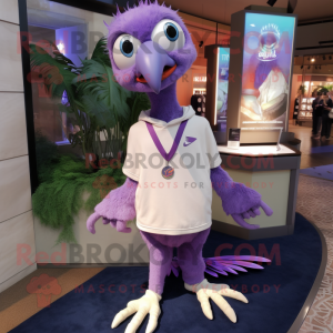 Lavender Archeopteryx mascot costume character dressed with a Sweatshirt and Necklaces