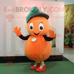 Peach Pumpkin mascot costume character dressed with a Jacket and Beanies