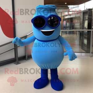 Blue Aglet mascot costume character dressed with a A-Line Skirt and Sunglasses