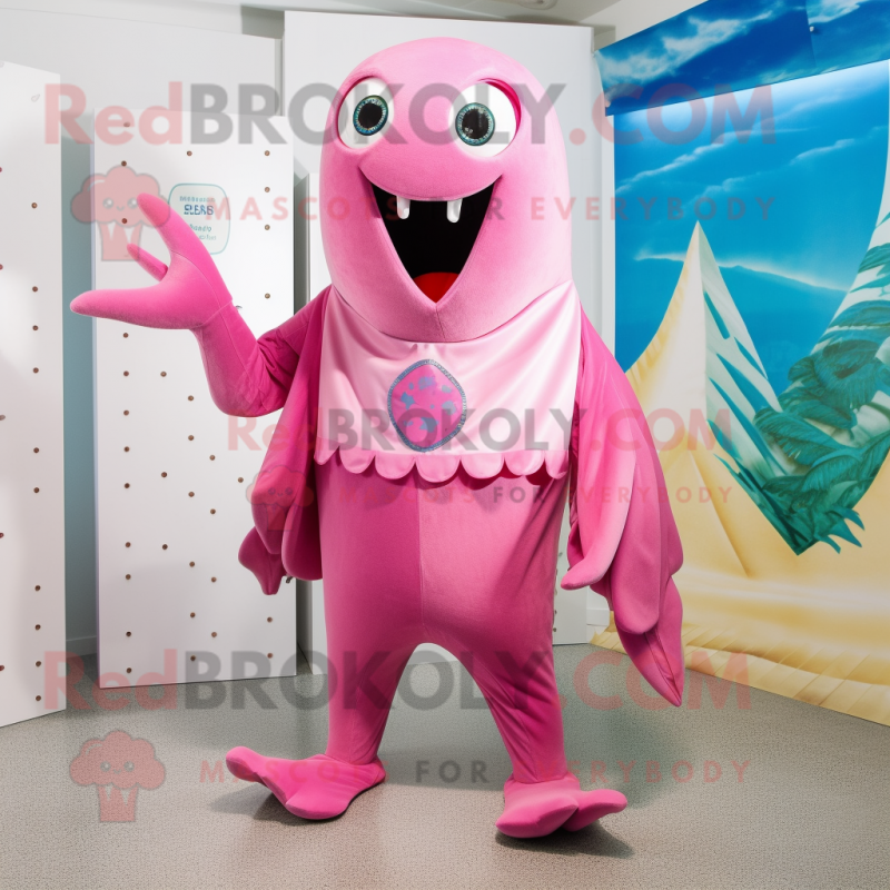 Pink Stingray mascot costume character dressed with a Bermuda Shorts and Scarf clips