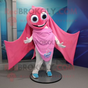 Pink Stingray mascot costume character dressed with a Bermuda Shorts and Scarf clips