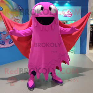 Pink Stingray mascot costume character dressed with a Bermuda Shorts and Scarf clips