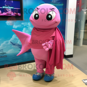 Pink Stingray mascot costume character dressed with a Bermuda Shorts and Scarf clips