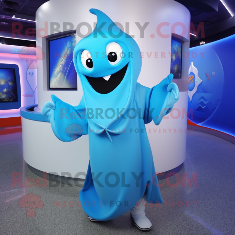 Sky Blue Stingray mascot costume character dressed with a Hoodie and Bracelets