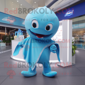 Sky Blue Stingray mascot costume character dressed with a Hoodie and Bracelets