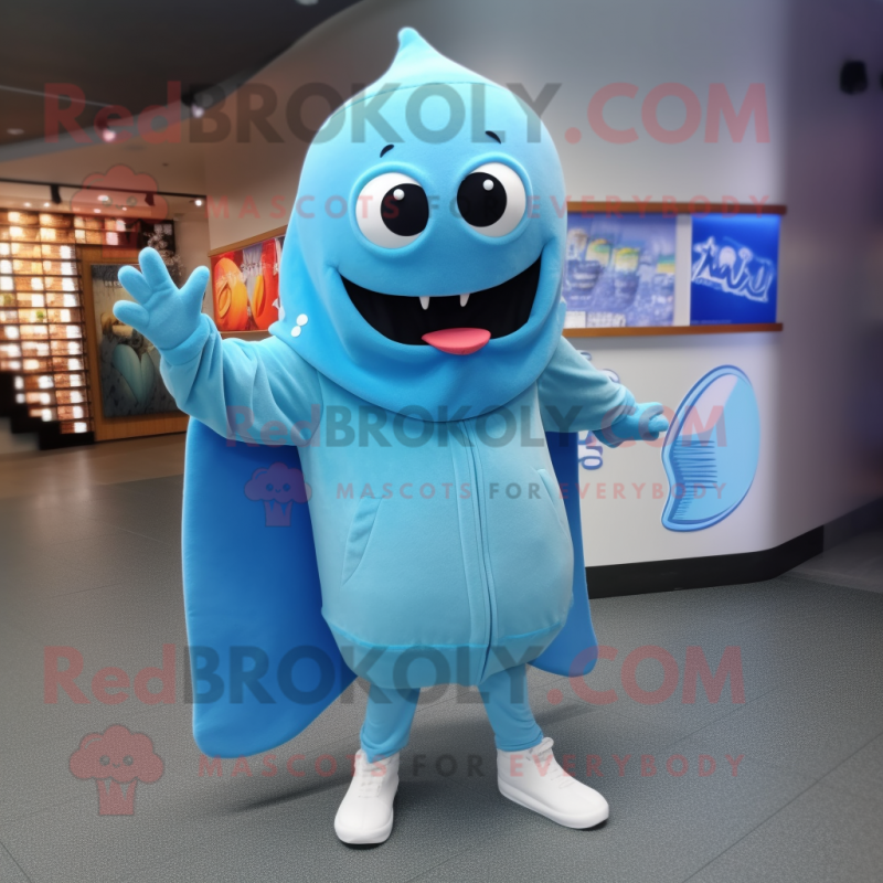 Sky Blue Stingray mascot costume character dressed with a Hoodie and Bracelets