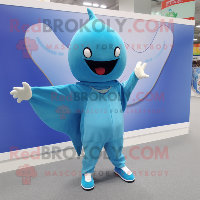 Sky Blue Stingray mascot costume character dressed with a Hoodie and Bracelets