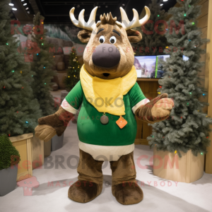 Olive Elk mascot costume character dressed with a Corduroy Pants and Gloves