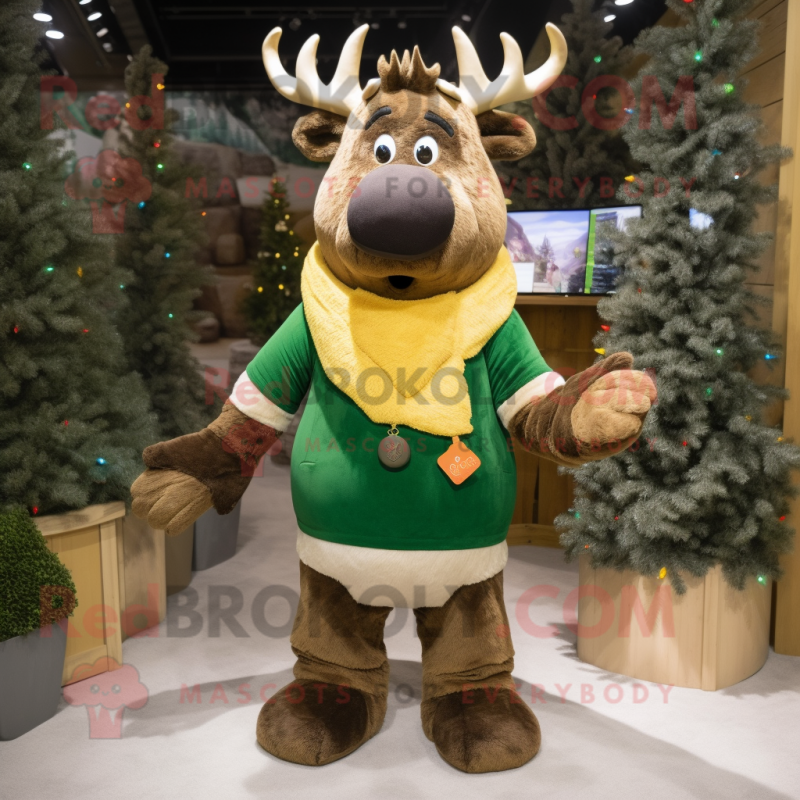 Olive Elk mascot costume character dressed with a Corduroy Pants and Gloves Olive Elk mascot costume character dressed with a Corduroy Pants and Gloves