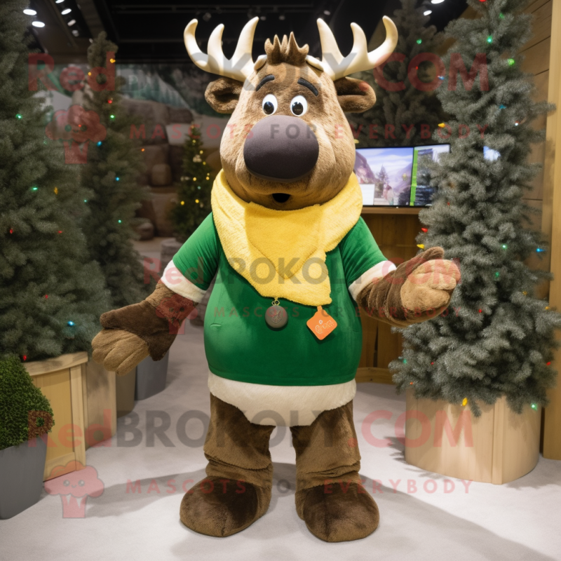 Olive Elk mascot costume character dressed with a Corduroy Pants and Gloves