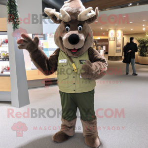 Olive Elk mascot costume character dressed with a Corduroy Pants and Gloves