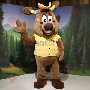 Olive Elk mascot costume character dressed with a Corduroy Pants and Gloves