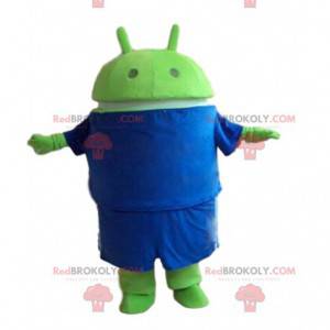 Mascote Android, fantasia de robô verde, disfarce de celular -